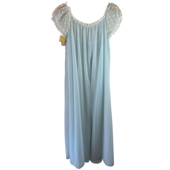 NOS Vintage 60's Vassarette Blue Nylon Chiffon Robe Nightgown Size 36 Full Sweep - Picture 7 of 9